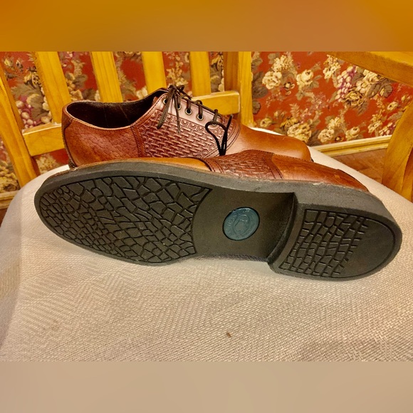 HS Trask Bozeman Montana Bronc brown leather emboss saddle oxfords shoes Sz 10.5 - Picture 10 of 10